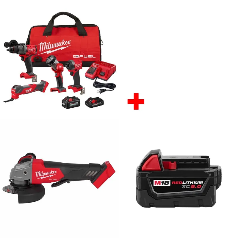 Milwaukee M18 4-Tool Combo Kit w/ FREE 2880-20 Grinder & Battery Pack