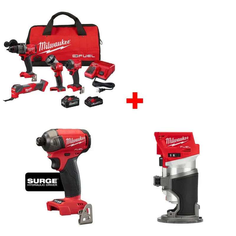 Milwaukee M18 4-Tool Combo Kit w/ FREE 2760-20 Hex Driver & Router