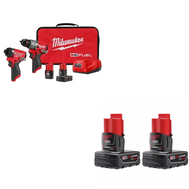 Milwaukee M12 Combo Kit W/ FREE 48-11-2412 Battery, 2 Pack