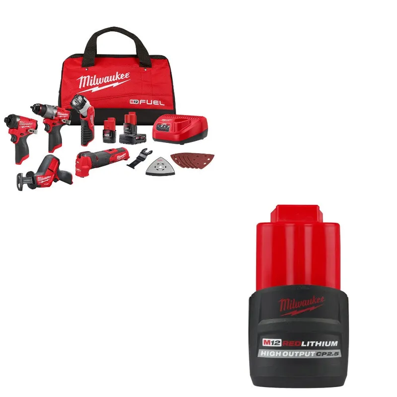 Milwaukee M12 FUEL 12V 5-Tool Combo Kit W/ 48-11-2425 M12 Battery Pack