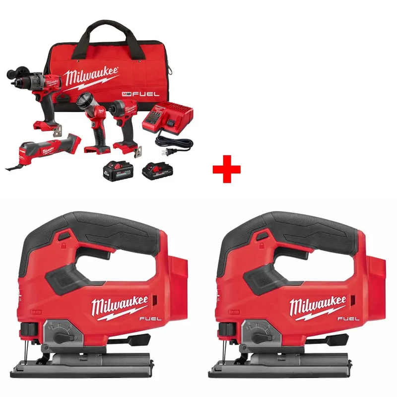 Milwaukee M18 4-Tool Combo Kit w/ FREE 2737-20 M18 Jig Saw, 2-Pack