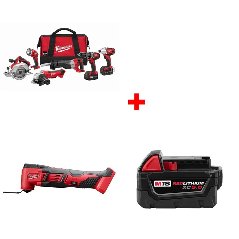 Milwaukee M18 6-Tool Combo Kit w/ FREE 2626-20 Multi-Tool & Battery Pack