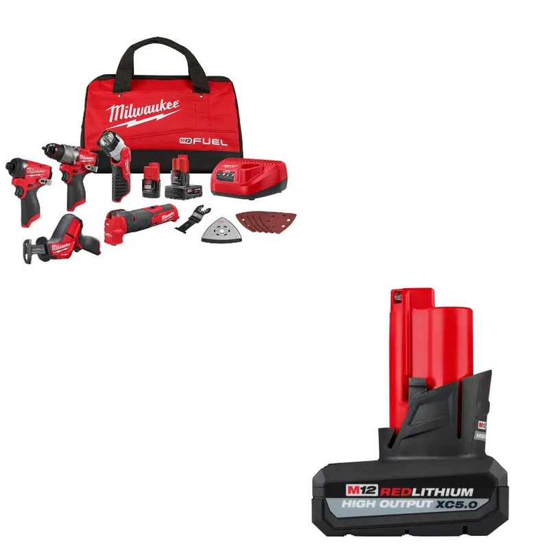 Milwaukee M12 FUEL 12V 5-Tool Combo Kit W/ 48-11-2450 M12 Battery Pack