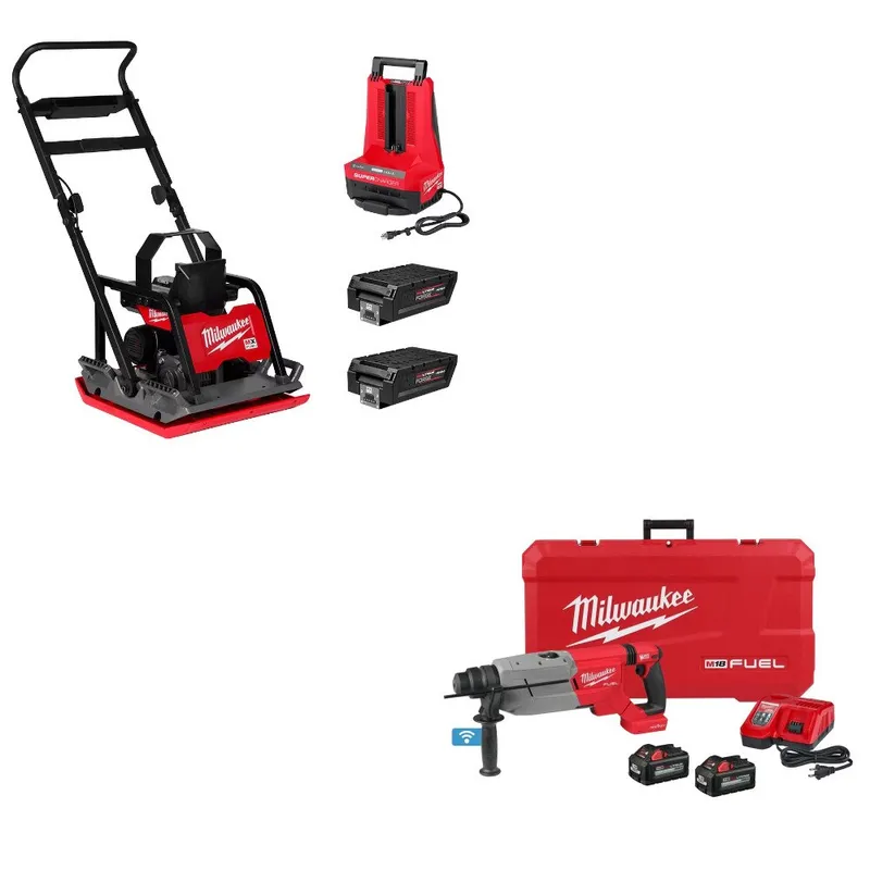 Milwaukee 20" Plate Compactor Kit W/ FREE 2916-22 D-Handle Rotary Hammer Kit