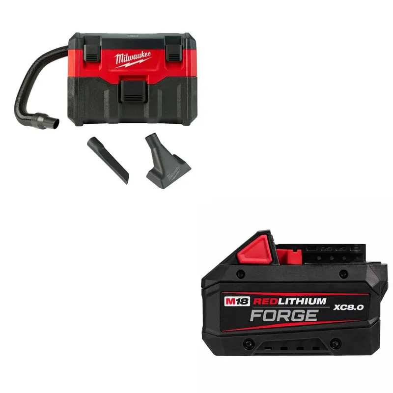 Milwaukee 18V Wet/Dry Vacuum, Bare W/ 48-11-1881 M18 XC8.0 Battery Pack