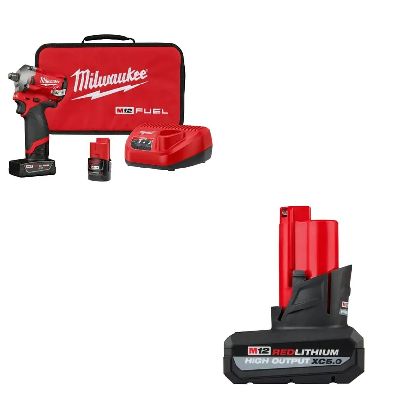 Milwaukee M12 FUEL Impact Wrench Kit w/ FREE 48-11-2450 M12 Battery Pack
