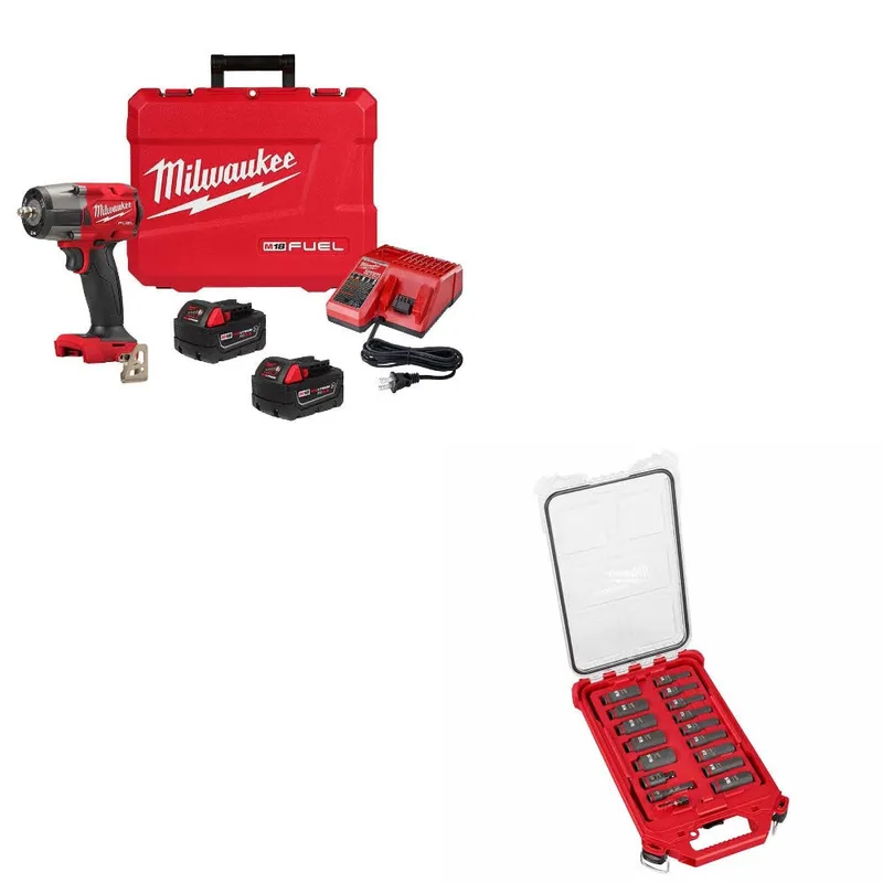 Milwaukee M18 FUEL Impact Wrench Kit W/ FREE 49-66-6800 17Pc Socket Set