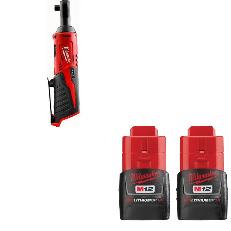 Milwaukee M12 Ratchet Kit W/ FREE 48-11-2411 Battery, 2 Pack