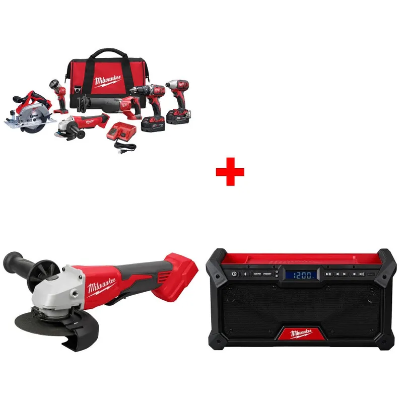 Milwaukee M18 6-Tool Combo Kit W/ FREE 2686-20 18V Grinder & M18 Radio