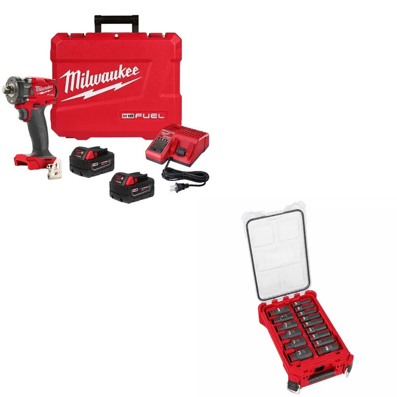 Milwaukee M18 Impact Wrench Kit W/ FREE 49-66-6802 15Pc Socket Set
