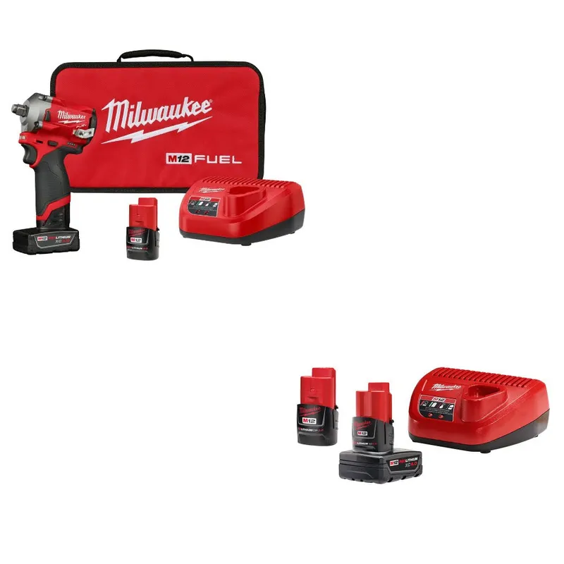 Milwaukee M12 FUEL Impact Wrench Kit W/ W/ 48-59-2424 M12 Starter Kit