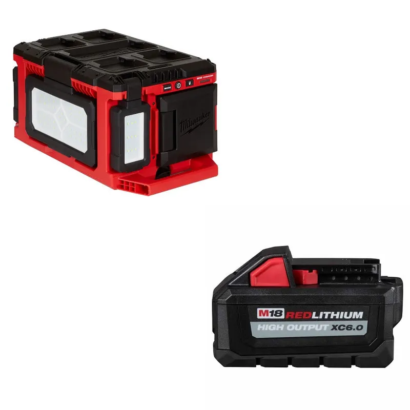 Milwaukee M18 PACKOUT Light/Charger W/ 48-11-1865 M18 XC6.0 Battery Pack