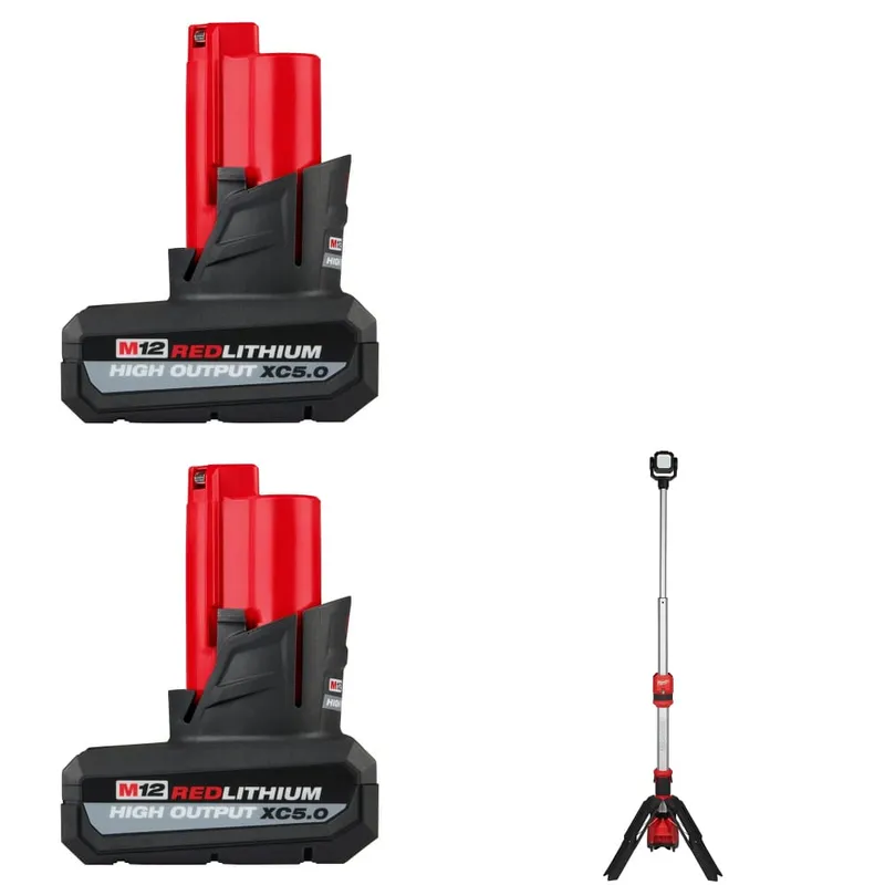 Milwaukee M12 XC5.0 Battery-2 Pack w/ FREE 2132-20 M12 Tower Light