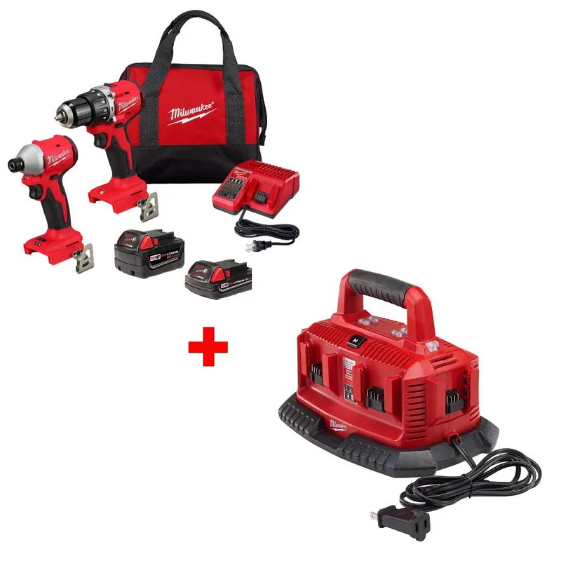 Milwaukee M18 2-Tool Combo Kit W/ FREE 48-59-1806 M18 Six Pack Charger