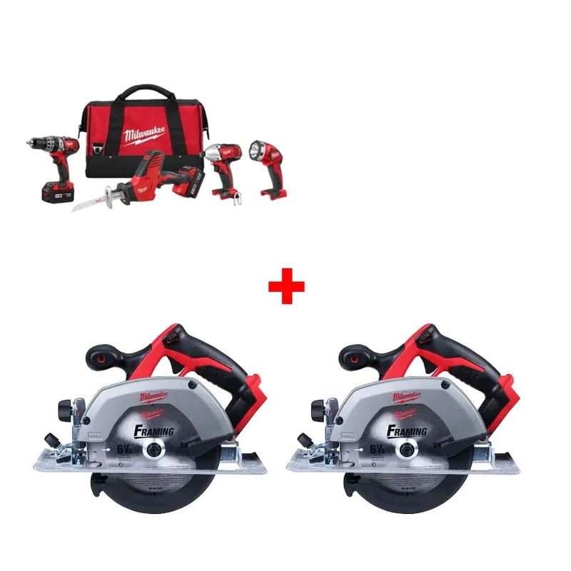 Milwaukee M18 4-Tool Combo Kit w/ Two FREE 2630-20 6-1/2" Circular Saw, Bare