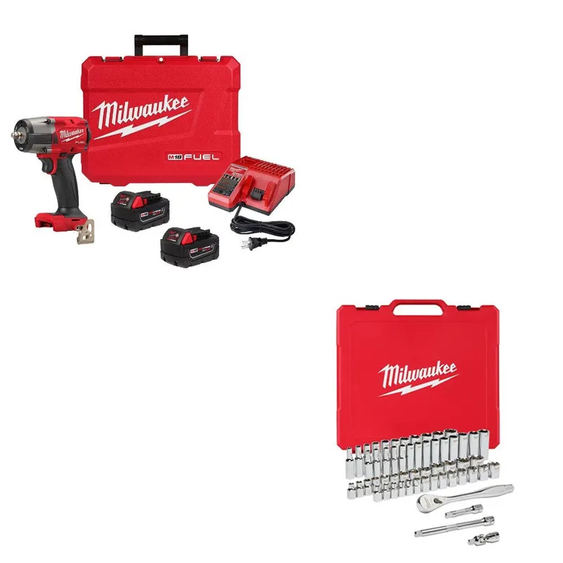 Milwaukee Mid-Torque Impact Wrench Kit W/ FREE 48-22-9008 Socket Set