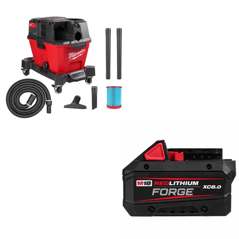 Milwaukee M18 FUEL 6 Gal Vacuum W/ 48-11-1881 M18 XC8.0 Battery Pack