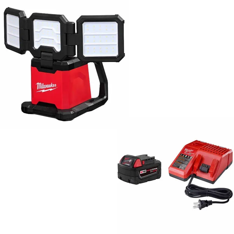 Milwaukee M18 Flood & Area Light W/ 48-59-1850 M18 XC5.0 Starter Kit