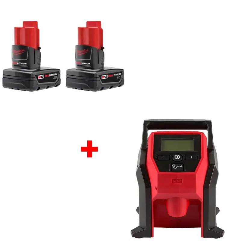 Milwaukee M12 XC Battery Two Pack w/ FREE 2475-20 M12 Inflator