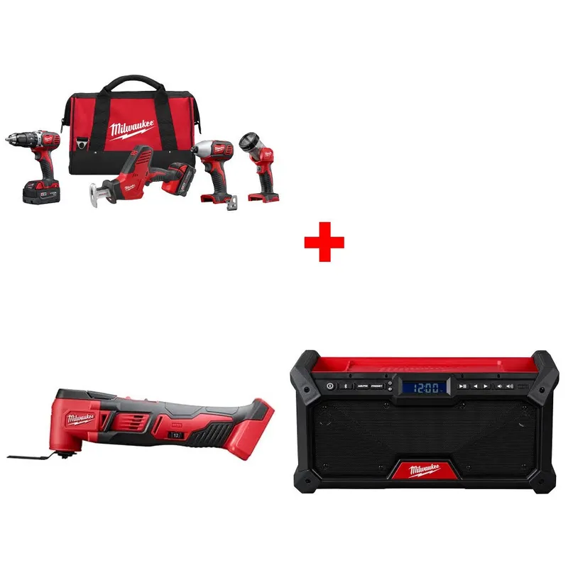 Milwaukee M18 4-Tool Combo Kit W/ FREE 2626-20 M18 Multi-Tool & Radio