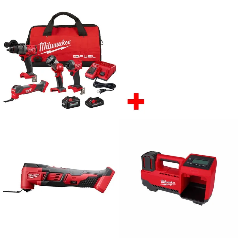 Milwaukee M18 4-Tool Combo Kit w/ FREE 2626-20 Multi-Tool & Inflator
