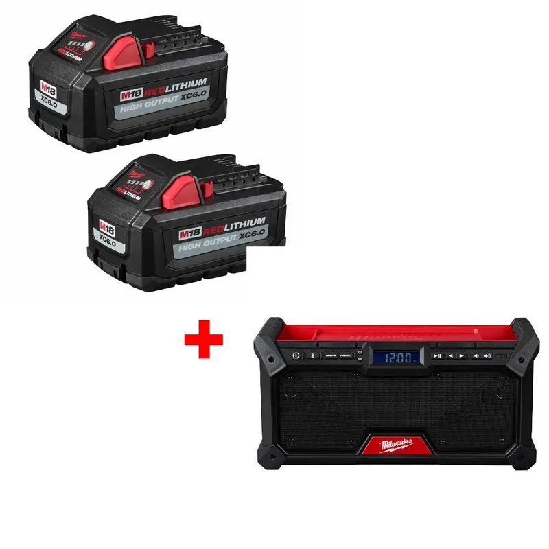 Milwaukee M18 XC6.0 Battery 2-Pack W/ FREE 2952-20 M18 Jobsite Radio