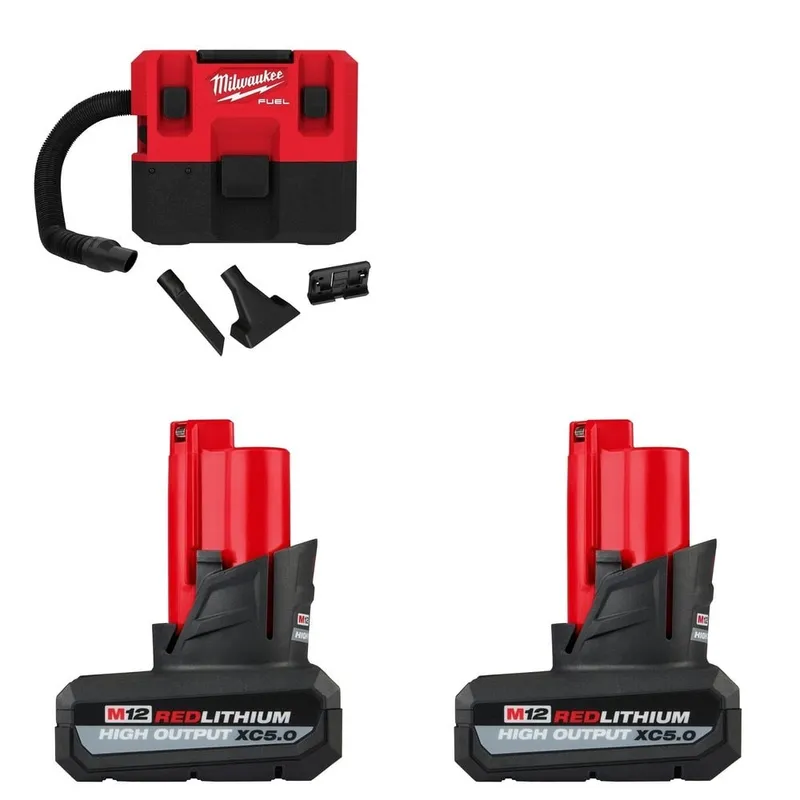 Milwaukee M12 Battery, 2 Pack W/ FREE 0960-20 1.6 Gallon Wet/Dry Vacuum