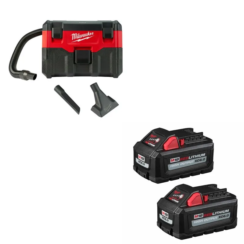 Milwaukee 18V Wet/Dry Vacuum, Bare W/ 48-11-1862 M18 XC6.0 Battery, 2Pk