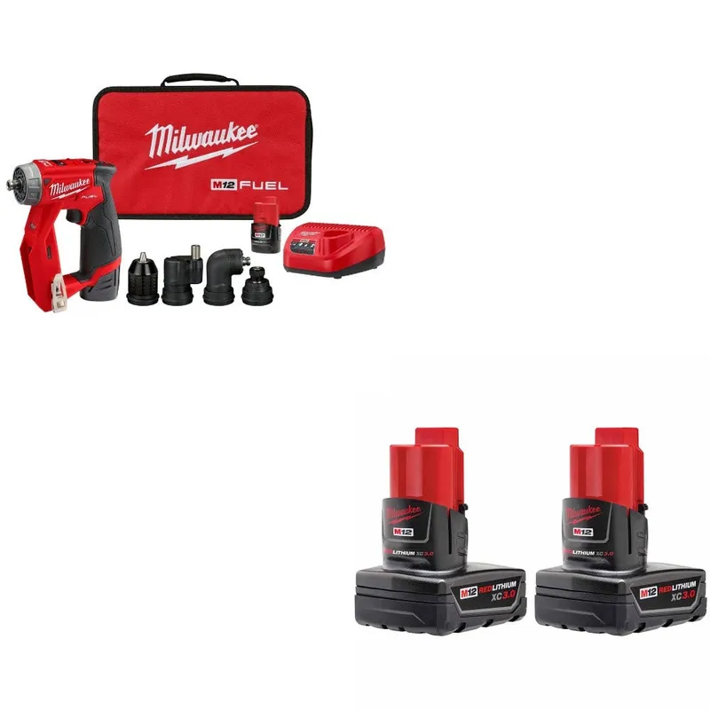 Milwaukee Drill/Driver Kit W/ FREE 48-11-2412 Battery, 2 Pack