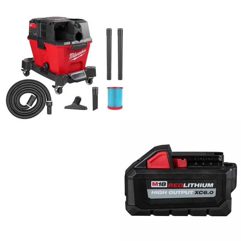 Milwaukee M18 FUEL 6 Gal Vacuum W/ 48-11-1865 M18 XC6.0 Battery Pack