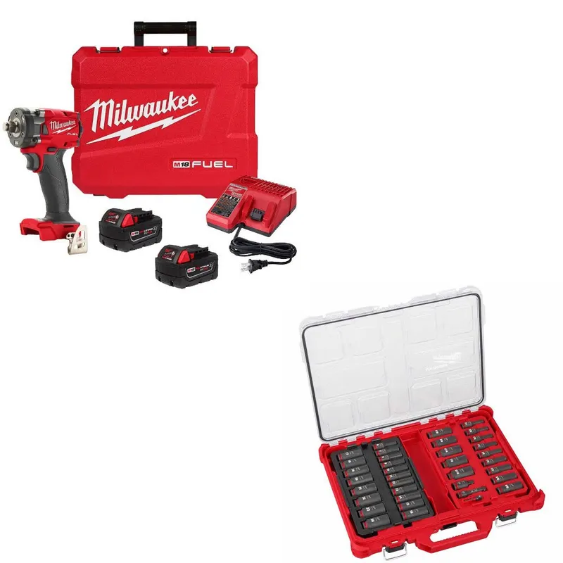 Milwaukee M18 FUEL Impact Wrench Kit W/ FREE 49-66-6805 36Pc Socket Set