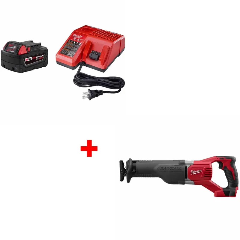 Milwaukee M18 XC5.0 Starter Kit w/ FREE 2621-20 M18 Recip Saw, Bare