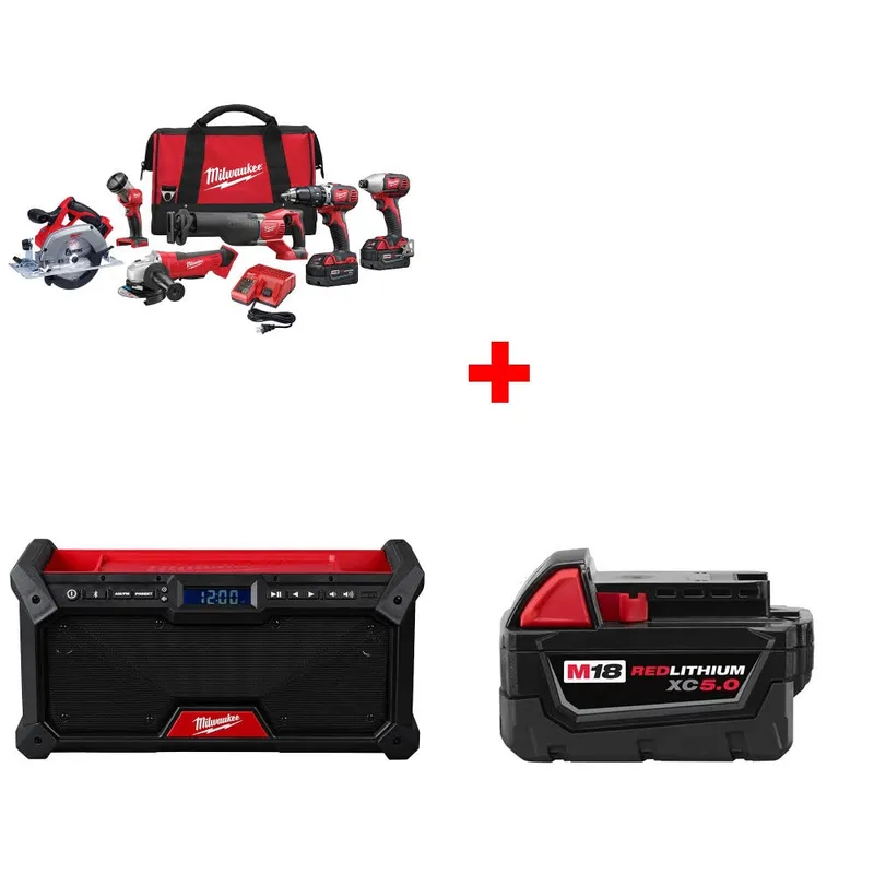 Milwaukee M18 6-Tool Combo Kit W/ FREE 2952-20 M18 Radio & Battery Pack