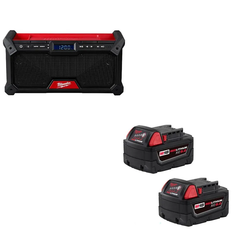 Milwaukee M18 Jobsite Radio W/ 48-11-1852 M18 XC5.0 Battery, 2 Pack
