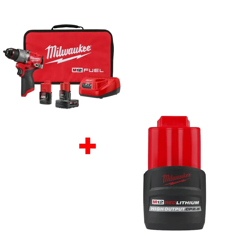 Milwaukee M12 FUEL Drill/Driver Kit w/ 48-11-2425 M12 Battery Pack