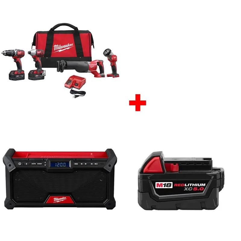 Milwaukee M18 4-Tool Combo Kit W/ FREE 2952-20 M18 Radio & Battery Pack