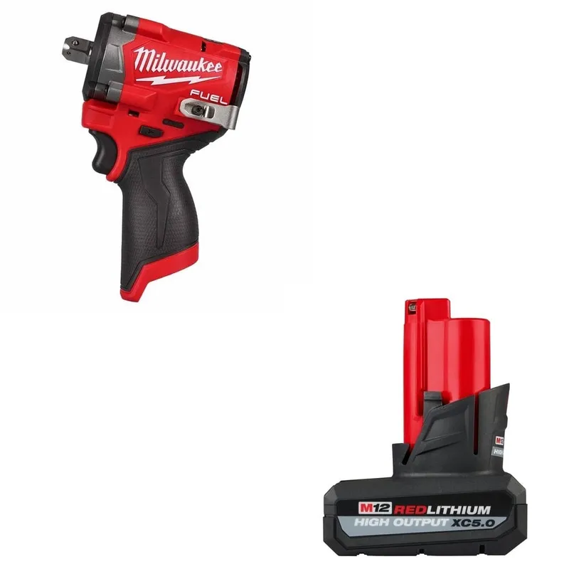 Milwaukee Stubby 1/2" Impact Wrench w/ Pin Detent W/ FREE 48-11-2450 M12 Battery