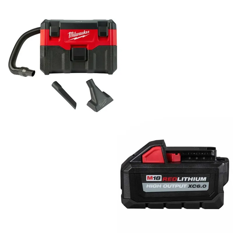 Milwaukee 18V Wet/Dry Vacuum, Bare W/ 48-11-1865 M18 XC6.0 Battery Pack