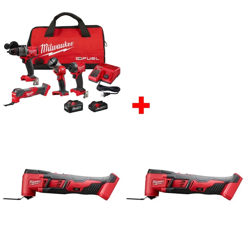 Milwaukee M18 4-Tool Combo Kit w/ FREE 2626-20 M18 Multi-Tool, 2 Pack
