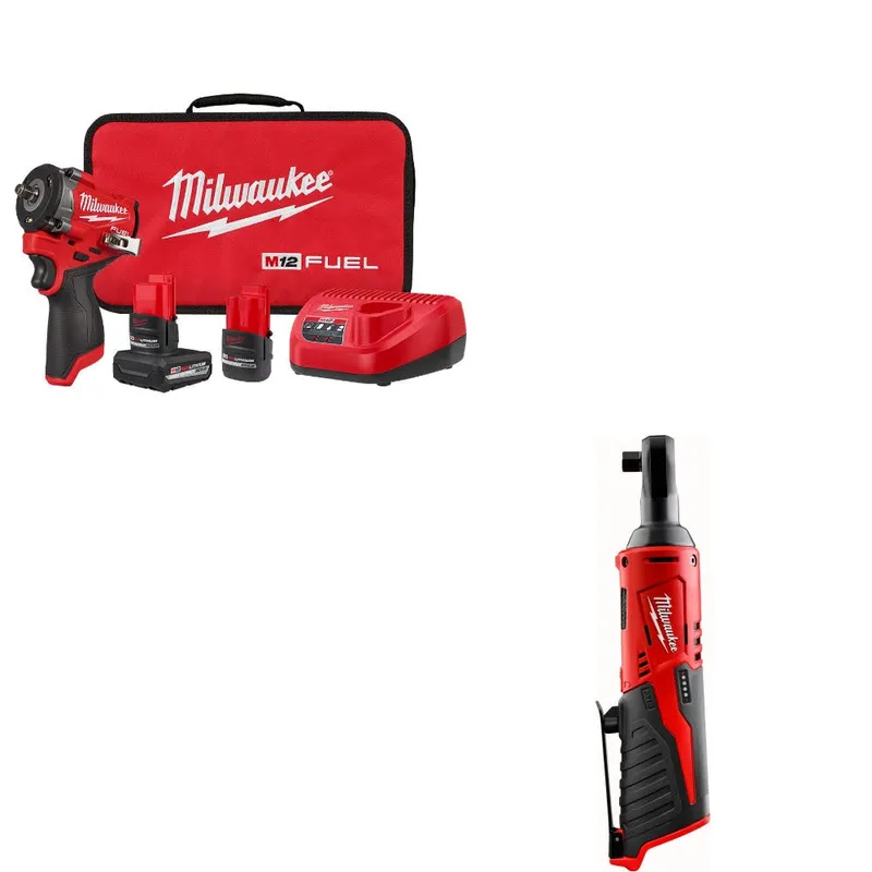 Milwaukee Stubby Impact Wrench Kit W/ FREE 2457-20 Ratchet