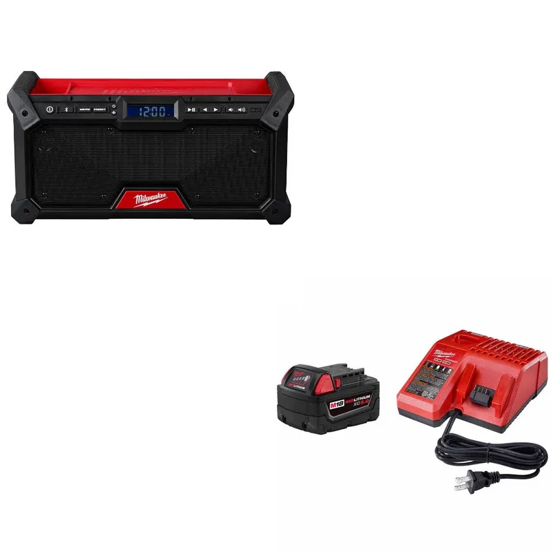 Milwaukee M18 Jobsite Radio W/ 48-59-1850 M18 XC5.0 Starter Kit