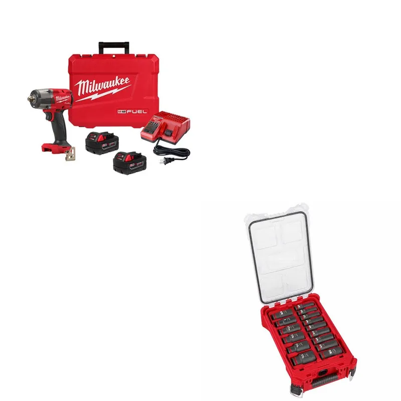 Milwaukee M18 Impact Wrench Kit W/ FREE 49-66-6802 15Pc Socket Set