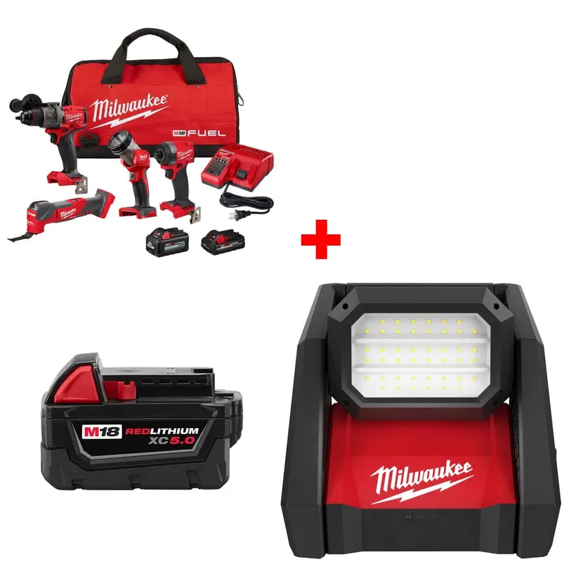 Milwaukee M18 4-Tool Combo Kit w/ FREE 48-11-1850 Battery & Light