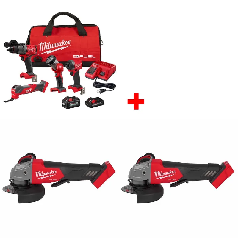 Milwaukee M18 FUEL 4-Tool Combo Kit w/ FREE 2880-20 M18 Grinder, 2Pk