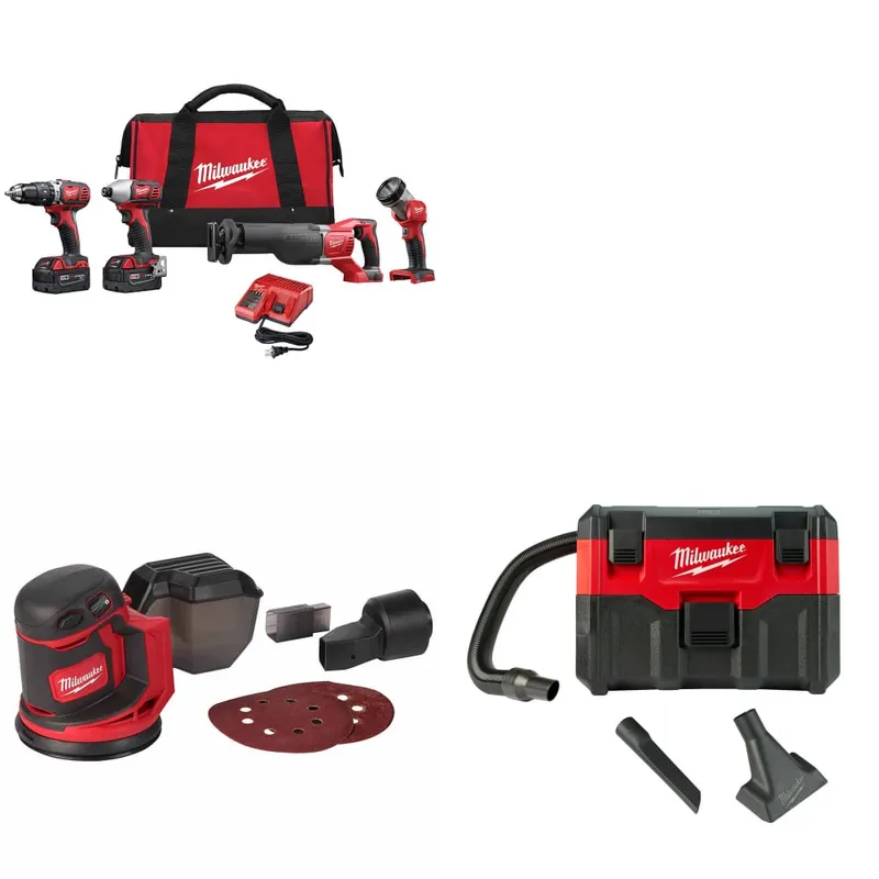Milwaukee M18 4-Tool Combo Kit W/ FREE 2648-20 M18 Orbit Sander & Vacuum