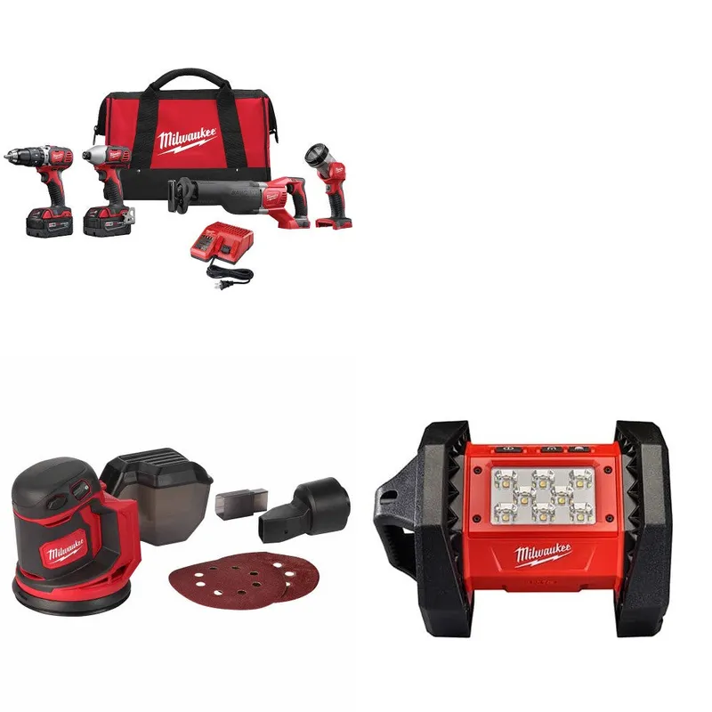 Milwaukee M18 4-Tool Combo Kit W/ FREE 2648-20 M18 Sander & Flood Light