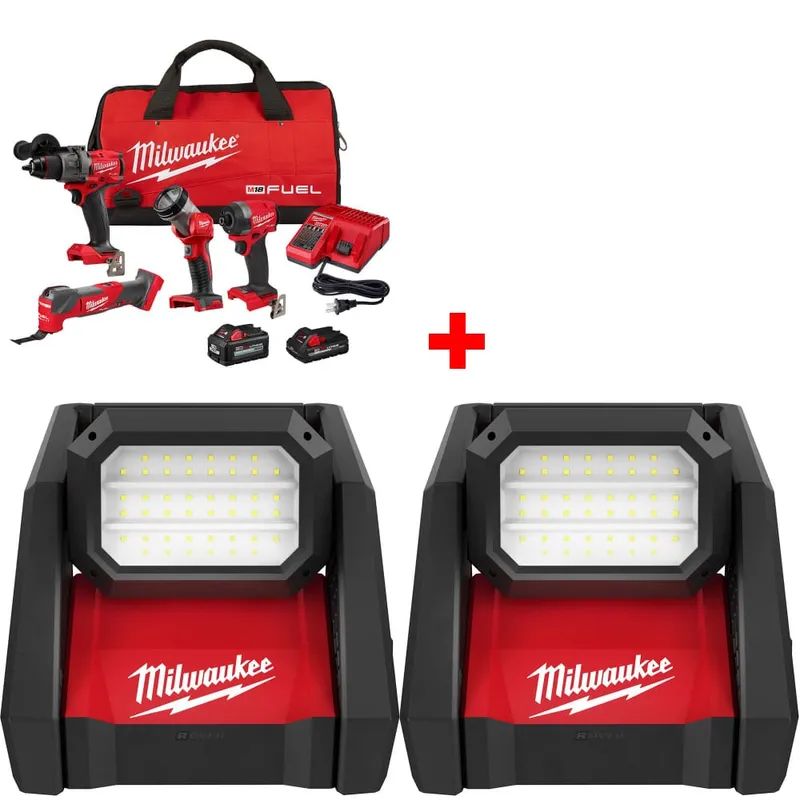 Milwaukee M18 4-Tool Combo Kit w/ FREE 2366-20 M18 Flood Light, 2-Pack