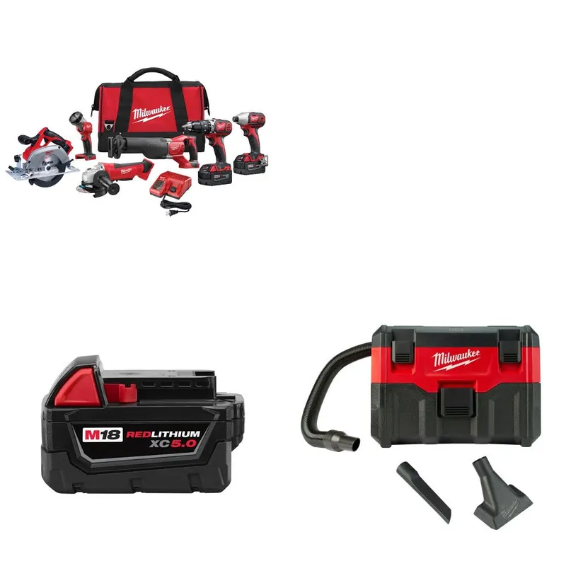 Milwaukee M18 6-Tool Combo Kit W/ FREE 48-11-1850 M18 Battery & Vacuum