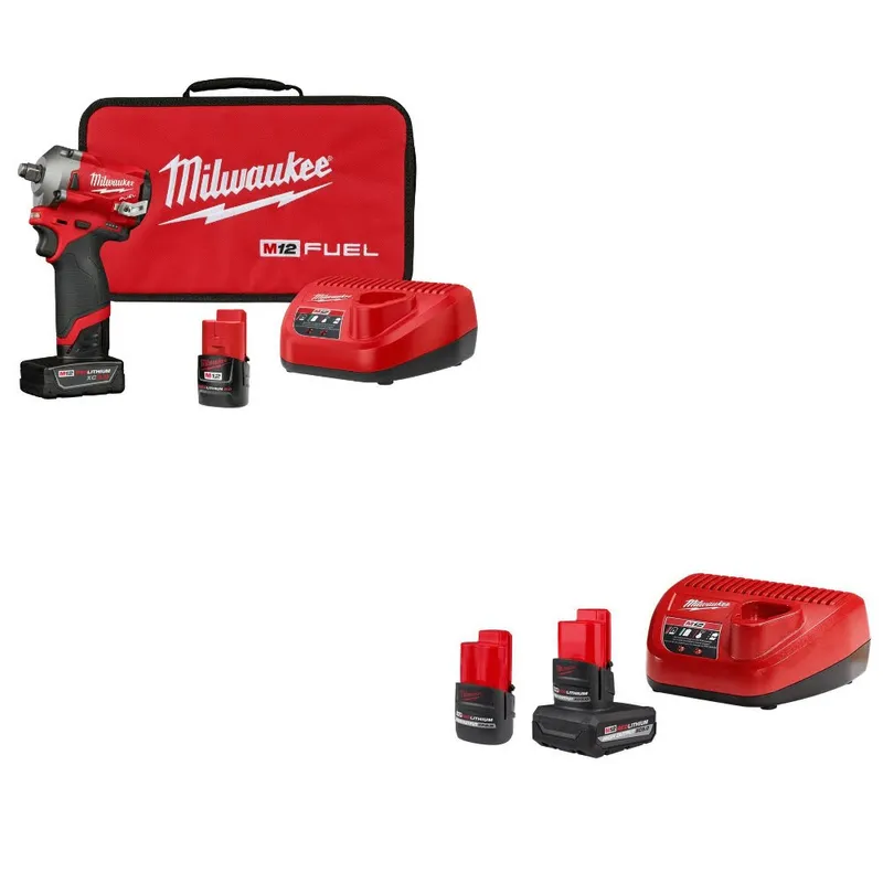 Milwaukee M12 FUEL 1/2" Impact Wrench Kit W/ 48-59-2452S M12 Starter Kit