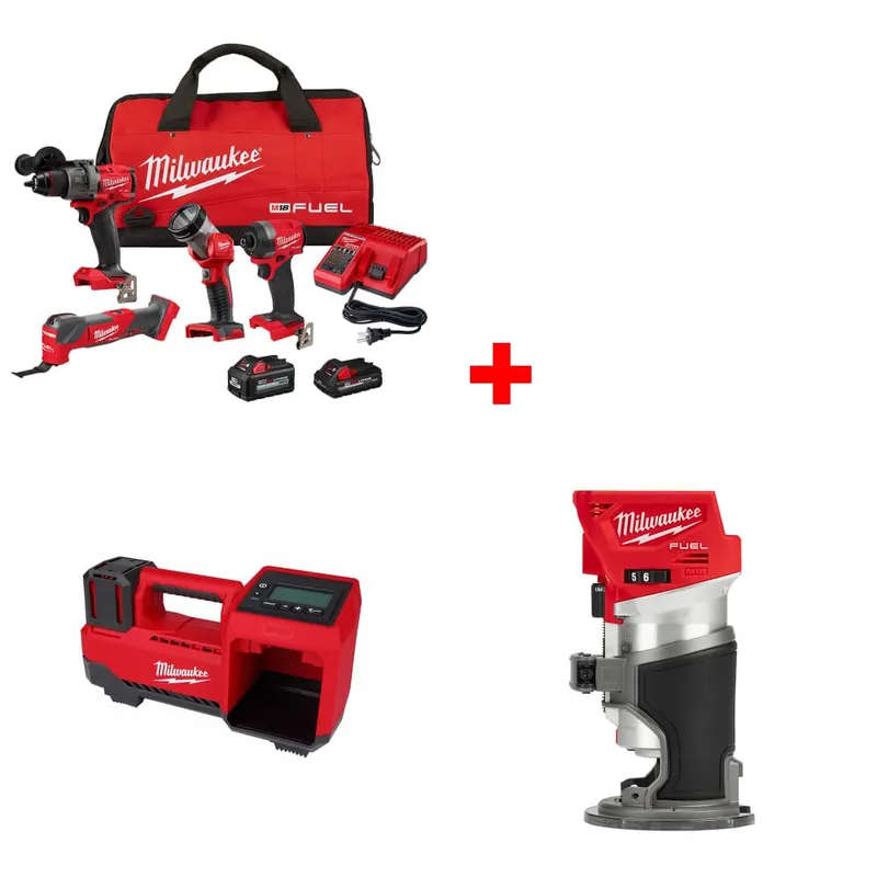 Milwaukee M18 FUEL 4-Tool Combo Kit w/ FREE M18 Inflator & Router